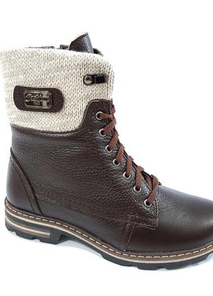 Зимние женские кожаные ботинки с мехом комфорт зима на низком каблуке теплые удобные 36р topas 3134