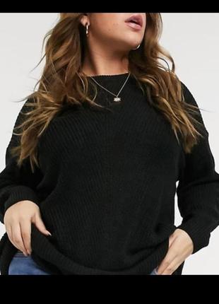 Черный теплый свитер женский 46 48 размер базовый джемпер шерстяной зимний осенний1 фото