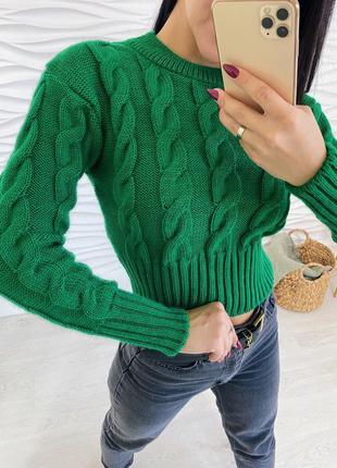 Полушерстяной укороченный свитер косы2 фото