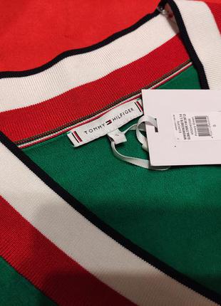 Tommy hilfiger жіночий зелений пуловер global stripe v-nk swt ls3 фото