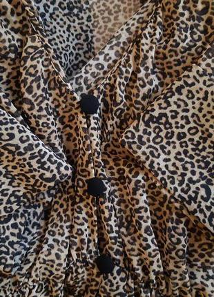 Шифоновая блуза с завязками, рукавами фонариками в леопардовый принт zara10 фото