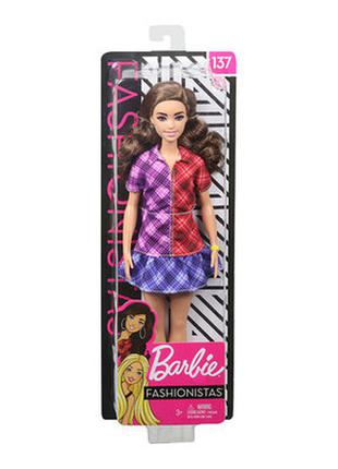 Барби модница 137, barbie fashionistas, mad for plaid doll with long brunette hair, модель ghw533 фото