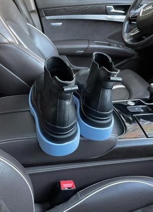Зимние женские ботинки на меху bottega veneta mini premium, черные/синие (боттега, черевики)4 фото
