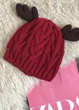 Шапка с оленьими рожками на 2-7 лет
