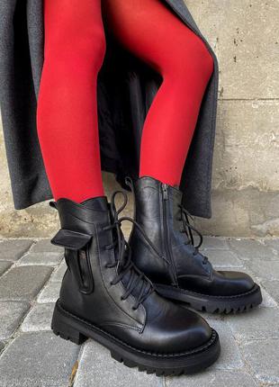 Зимние женские ботинки на меху bottega nn premium, черные (черевики зимові жіночі)