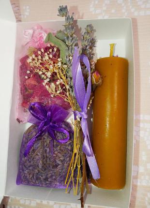Подарунковий набір свічка натуральна/троянда+лаванда3 фото