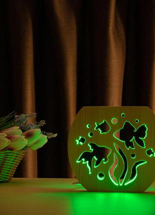 Дерев'яний світлодіодний дитячий нічник rgb led з пультом і регулюванням світла акваріум4 фото