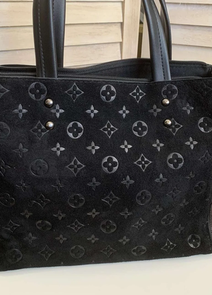Женская черная замшевая стильная жіноча шкіряна сумка сумочка с длинными ручками турция3 фото