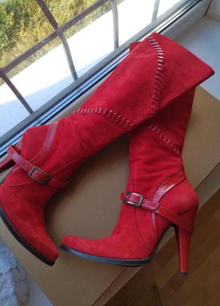 Червоні чоботи натуральна шкіра люкс італія2 фото