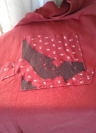 Червона трикотажна футболка бавовняна ,лонгслив з аплікацією на грудях батал5 фото