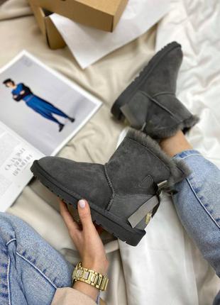 ❄️ugg mini bailey bow 2 boot grey❄️женские серые угги с бантом, жіночі угги
