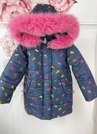 Зимове пальто на флісі пуховик на флісі з натуральним хутром