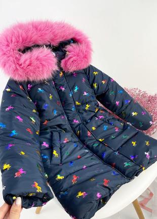 Зимове пальто на флісі пуховик на флісі з натуральним хутром3 фото