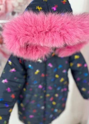 Зимове пальто на флісі пуховик на флісі з натуральним хутром6 фото