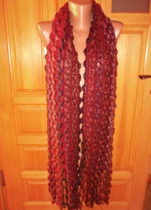 Стильный шарф плед ажурный бордовый люрекс 200 х 25 - per una