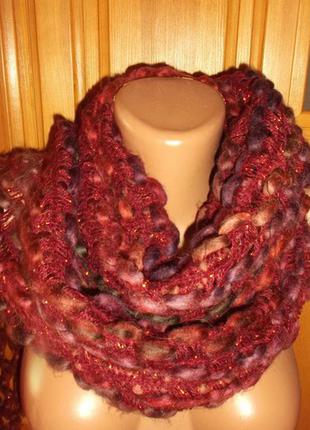 Стильный шарф плед ажурный бордовый люрекс 200 х 25 - per una