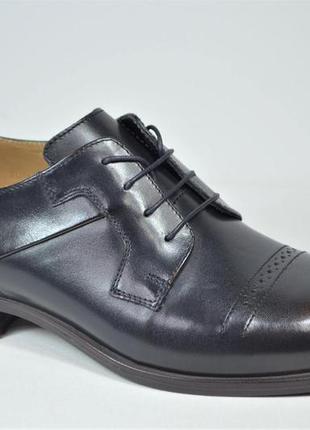 Мужские кожаные туфли полуброги черные с коричневым ikos 3801 - 5