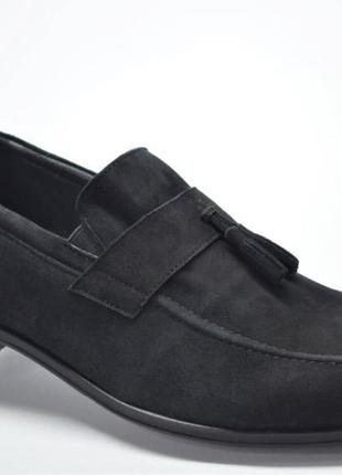 Мужские замшевые туфли лоферы черные l-style 10788