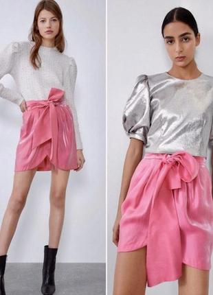 Шёлковая розовая юбка zara2 фото