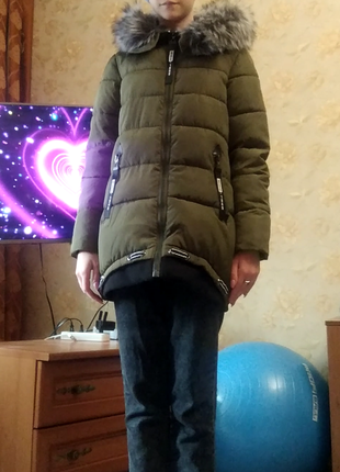 Куртка зимняя с капюшоном цвета хаки