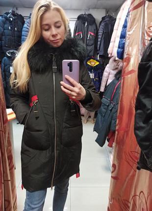 Зимова жіноча чорна куртка парку c натуральним хутром zlly 92016