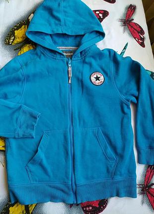 Синяя кофта на мальчика на замочке с капишеном на 8-12 лет