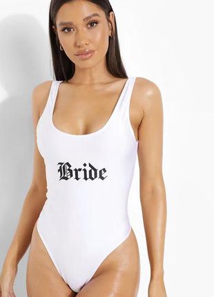 Злитий купальник в білому кольорі з написом bride 💍