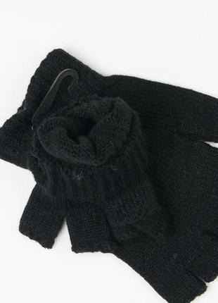Чоловічі в'язані рукавиці/ рукавички без пальців в універсальному розмірі. рукавички без пальців матеріал мітенки: вовна ; колір: чорний, сірий;5 фото