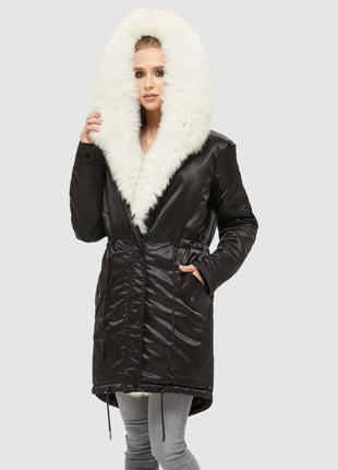 Зимняя женская куртка-парка с капюшоном и мехом песца размеры:42-56