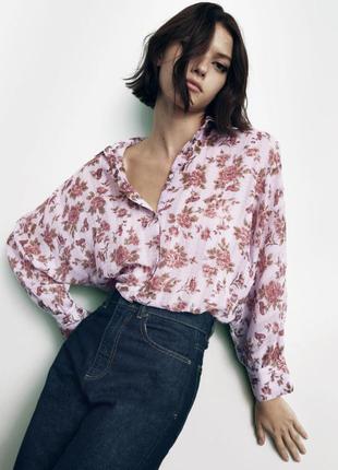 Блуза/рубашка с цветочным принтом zara2 фото