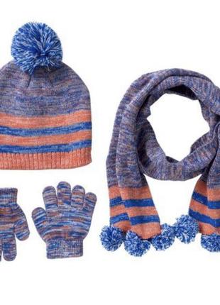 Набор шапка шарф перчатки pink platinum 4-8 лет