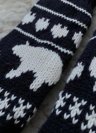 Вязаные шерстяные тёплые высокие носки валенки домашние тапочки шерсть узор3 фото