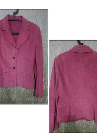 Суперский, дизайнерский жакет/пиджак/блейзер замшевый(кожаный) цвета фуксии/betty barclay1 фото