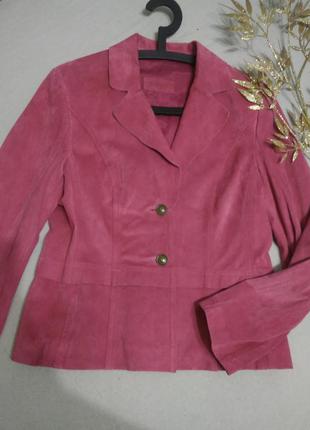 Суперский, дизайнерский жакет/пиджак/блейзер замшевый(кожаный) цвета фуксии/betty barclay3 фото