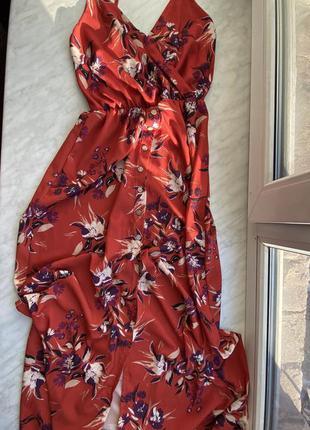 Красное терракотовое длинное платье размер с zebra