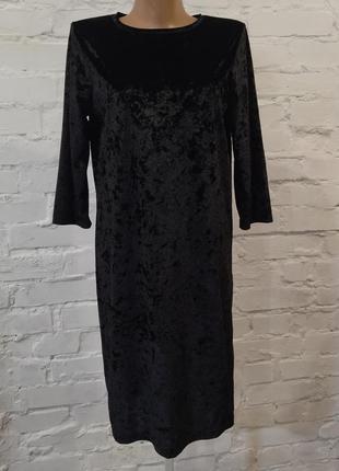 Чёрное бархатное платье liz devy, р. м, замеры на фото