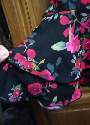 3 дня!нарядная праздничная боди блузка на шнуровке воланы рукава цветочный принт4 фото