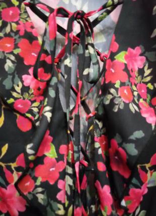 3 дня!нарядная праздничная боди блузка на шнуровке воланы рукава цветочный принт3 фото