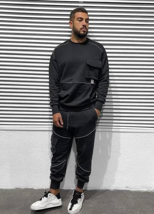 Костюм чоловічий дизайнерський чорний туреччина комплект чоловічий світшот толстовка штани чорний techwear3 фото