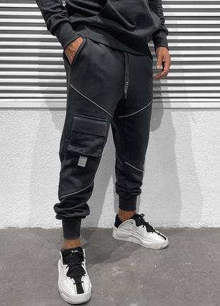 Костюм чоловічий дизайнерський чорний туреччина комплект чоловічий світшот толстовка штани чорний techwear4 фото
