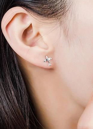 Серьги-гвоздики самолетики, серебряное покрытие 925 пробы
