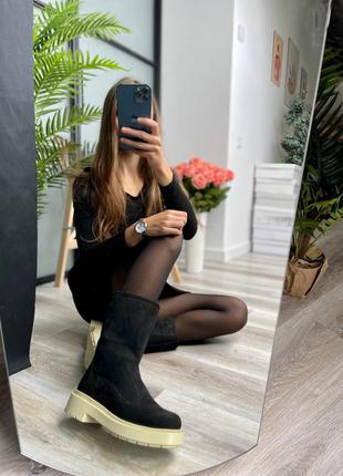 Suede boots short black🤩🖤🥰женские ботинки чёрные весна-осень велюр, жіночі чорні ботинки