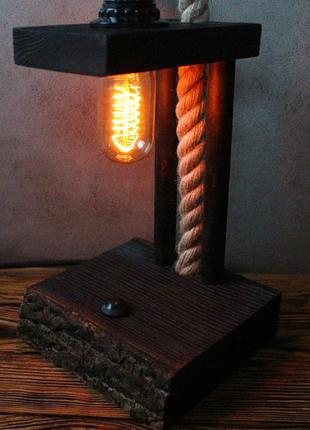 Настільна дерев'яна лампа в стилі лофт нічник світильник бра люстра лампочка едісона4 фото
