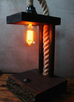 Настільна дерев'яна лампа в стилі лофт нічник світильник бра люстра лампочка едісона1 фото