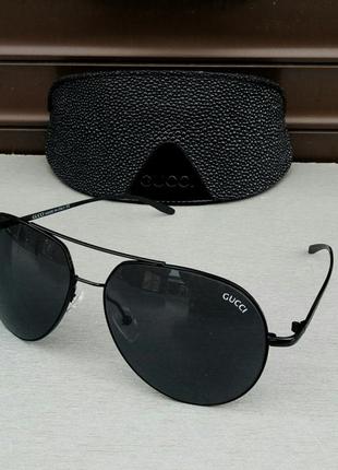 Gucci очки капли мужские солнцезащитные черные в металлической оправе1 фото