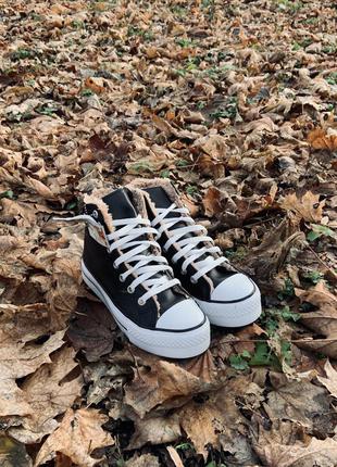 Черные зимние ботинки converse с мехом