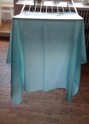 Нежный однотонный бирюзовый большой шелковый платок палантин шаль