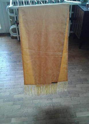 Шелковый жаккардовый палантин шарф шаль желтого цвета 100% шелк shanghai brand1 фото