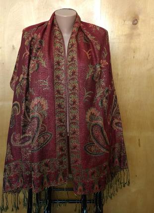 168х70 см роскошный бордово-горчичный палантин платок шаль накидка