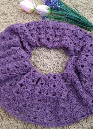 Ажурний лавандовий снуд/ліловий шарф фіолетовий палантин хустку6 фото